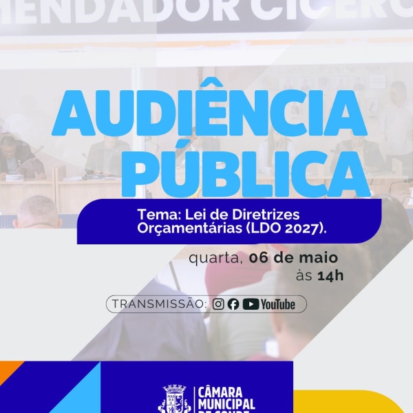 Câmara de Conde convida população para Audiência Pública da LDO nesta quarta-feira (06)